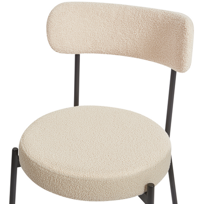 Dining Chairs Set of 2 Light Beige Boucle Black Steel Legs