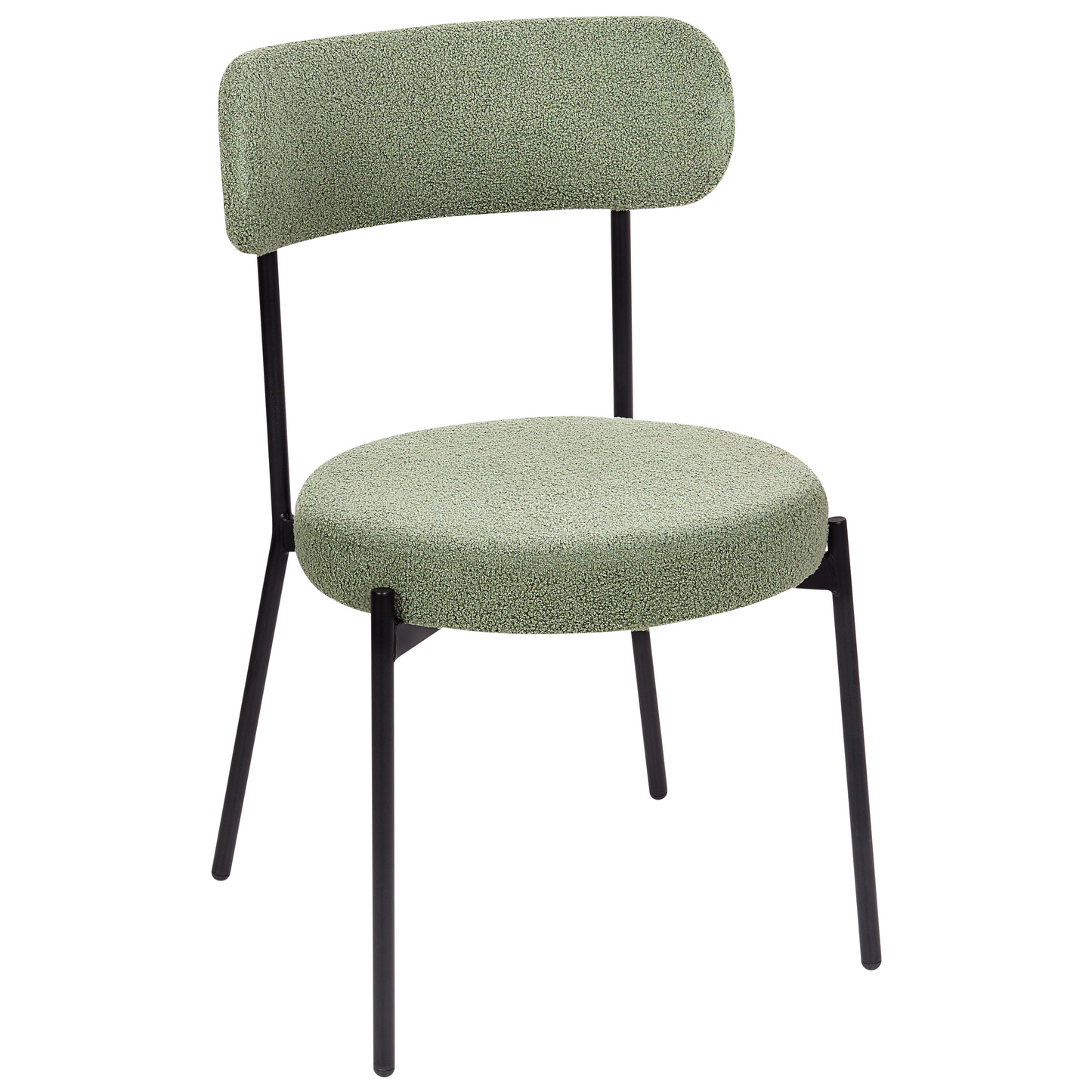 Light Green Boucl? Dining Chairs Set Of 2 Black Steel Legs