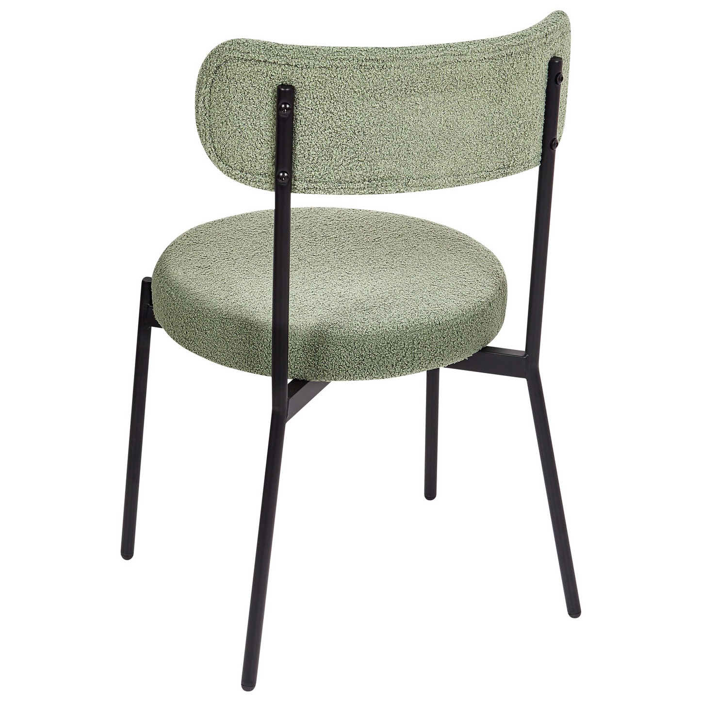 Light Green Boucl? Dining Chairs Set Of 2 Black Steel Legs