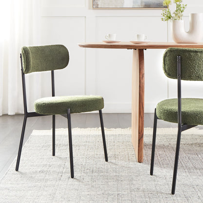 Set Of 2 Dark Green Boucle Chairs With Black Steel Legs