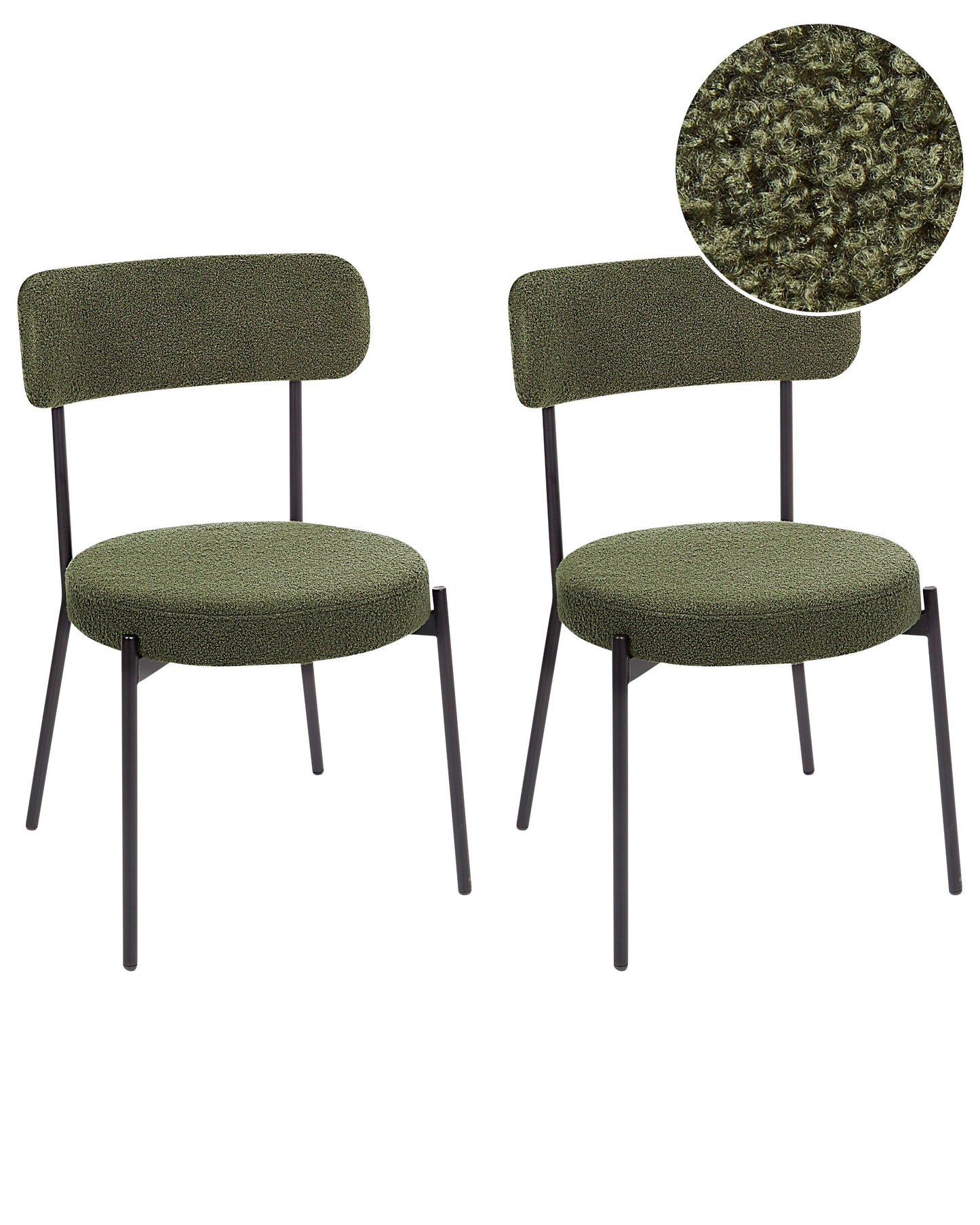 Set Of 2 Dark Green Boucle Chairs With Black Steel Legs