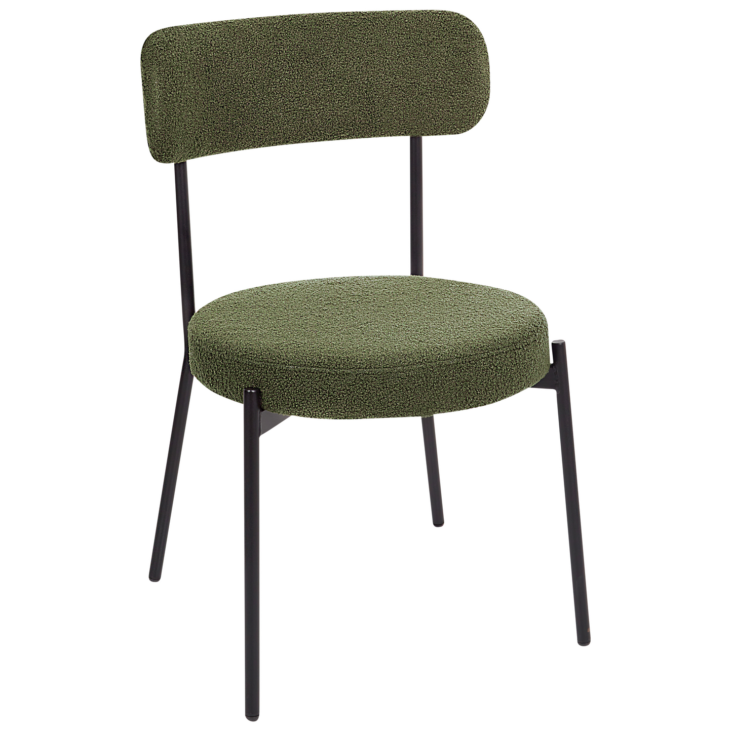 Set Of 2 Dark Green Boucle Chairs With Black Steel Legs