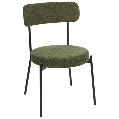 Set Of 2 Dark Green Boucle Chairs With Black Steel Legs