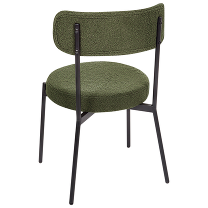 Set Of 2 Dark Green Boucle Chairs With Black Steel Legs