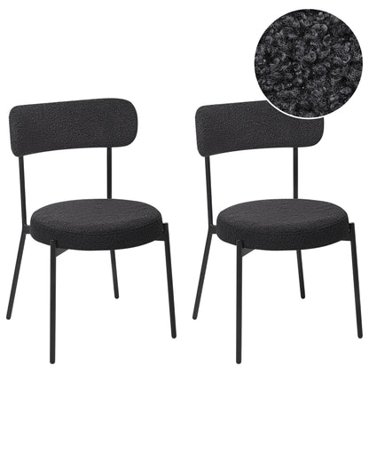 Black Boucle Dining Chairs Set of 2 With Steel Legs