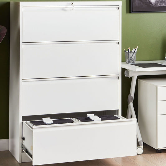 Apex Office Storage Unit White Steel 4 Drawer Locking Cabinet
