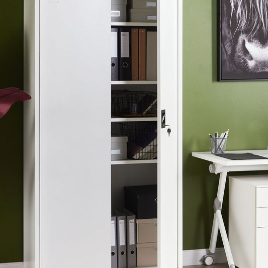 Home Office Storage Cabinet White Steel 2 Doors 5 Shelves