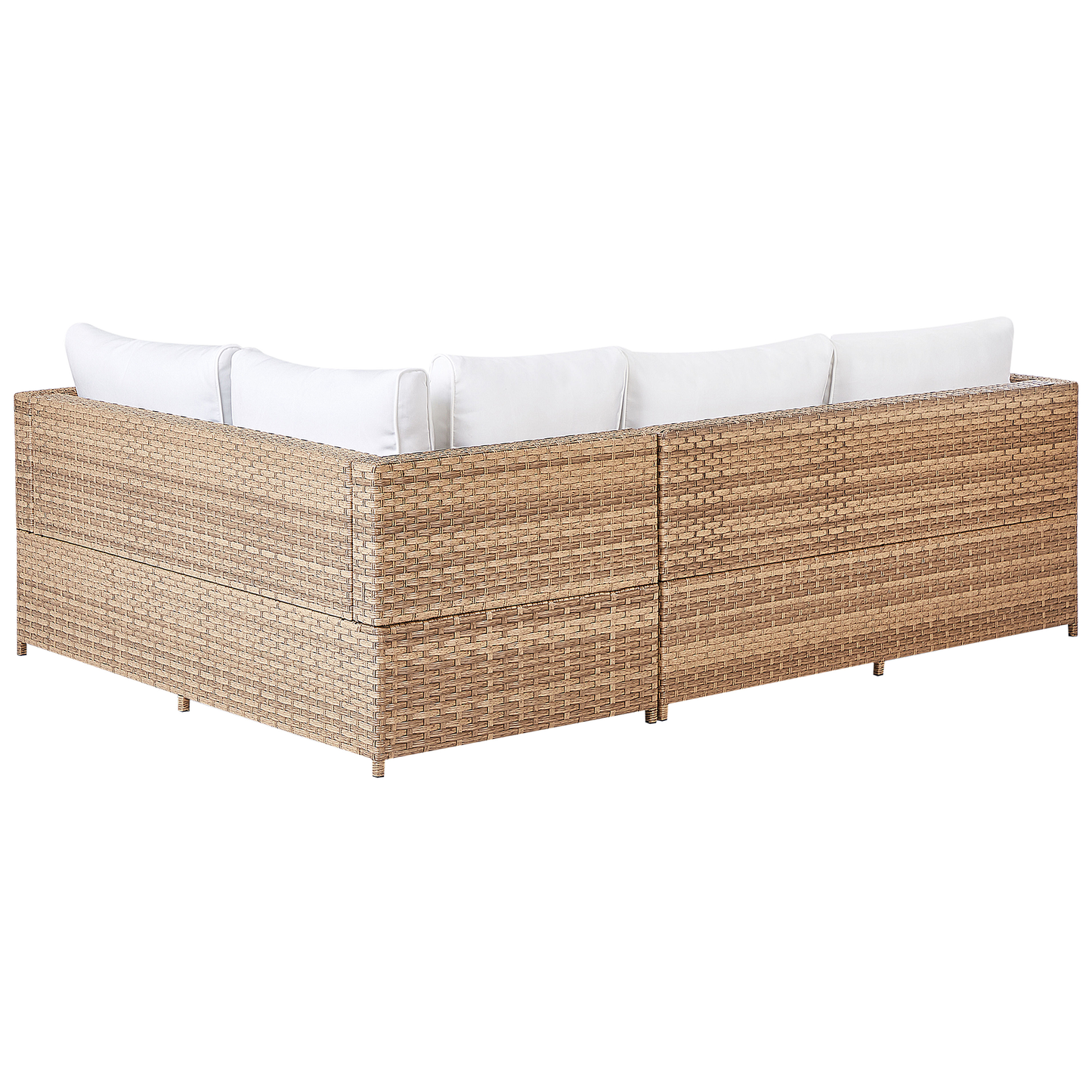Corner Sofa Set Light Wood Rattan Off White Cushions Table