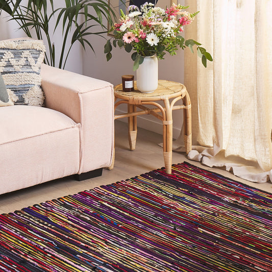 Dark Multicolour Cotton Rug 160 x 230cm Handmade Boho Eclectic