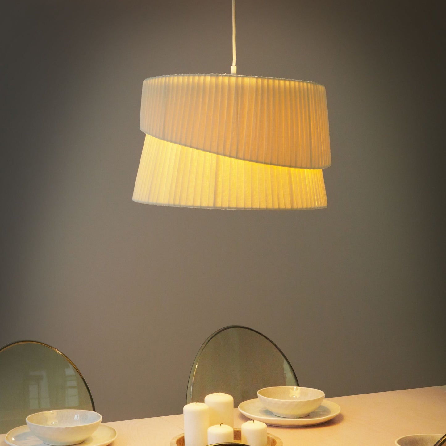 Pendant Lamp Beige 178cm Fabric Shade Boho Modern Light