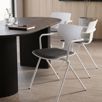 Conference Chairs Set Of 2 White Black PU Cushions Metal Legs