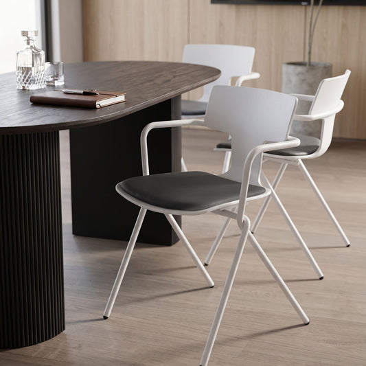 Conference Chairs Set Of 2 White Black PU Cushions Metal Legs