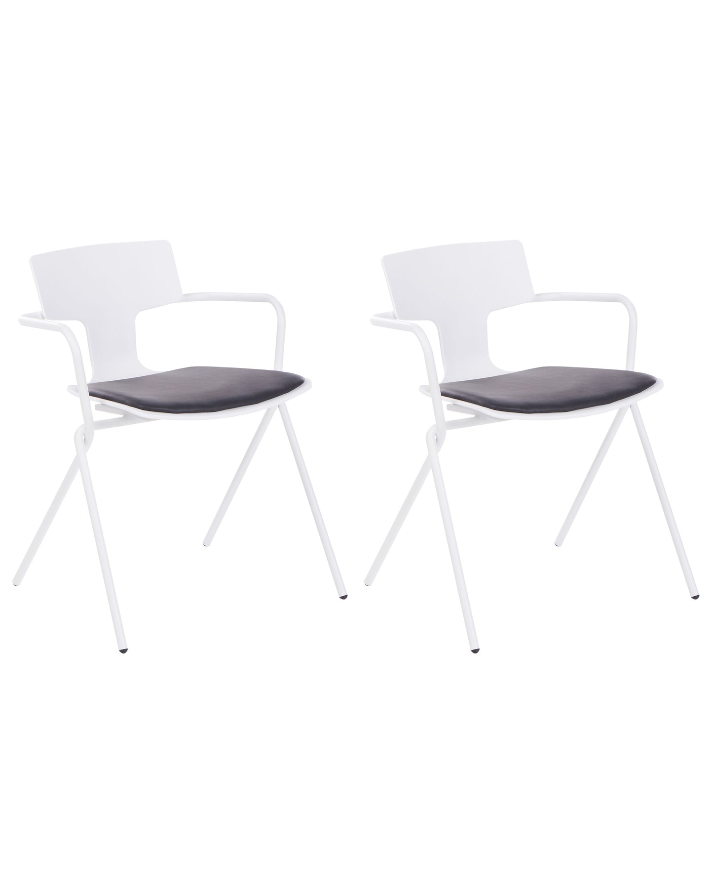 Conference Chairs Set Of 2 White Black PU Cushions Metal Legs