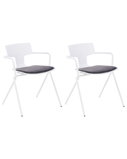 Conference Chairs Set Of 2 White Black PU Cushions Metal Legs