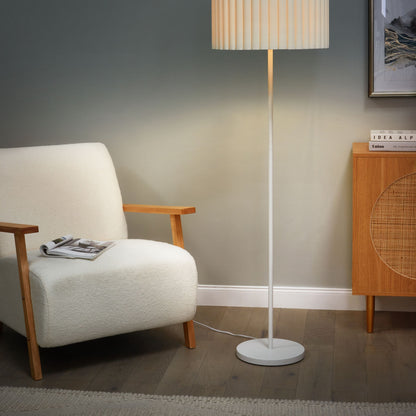 Floor Lamp Off-White 154cm Drum Shade Iron Base