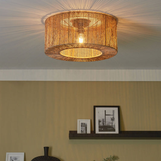 Ceiling Lamp Natural Jute Shade Black Iron Base