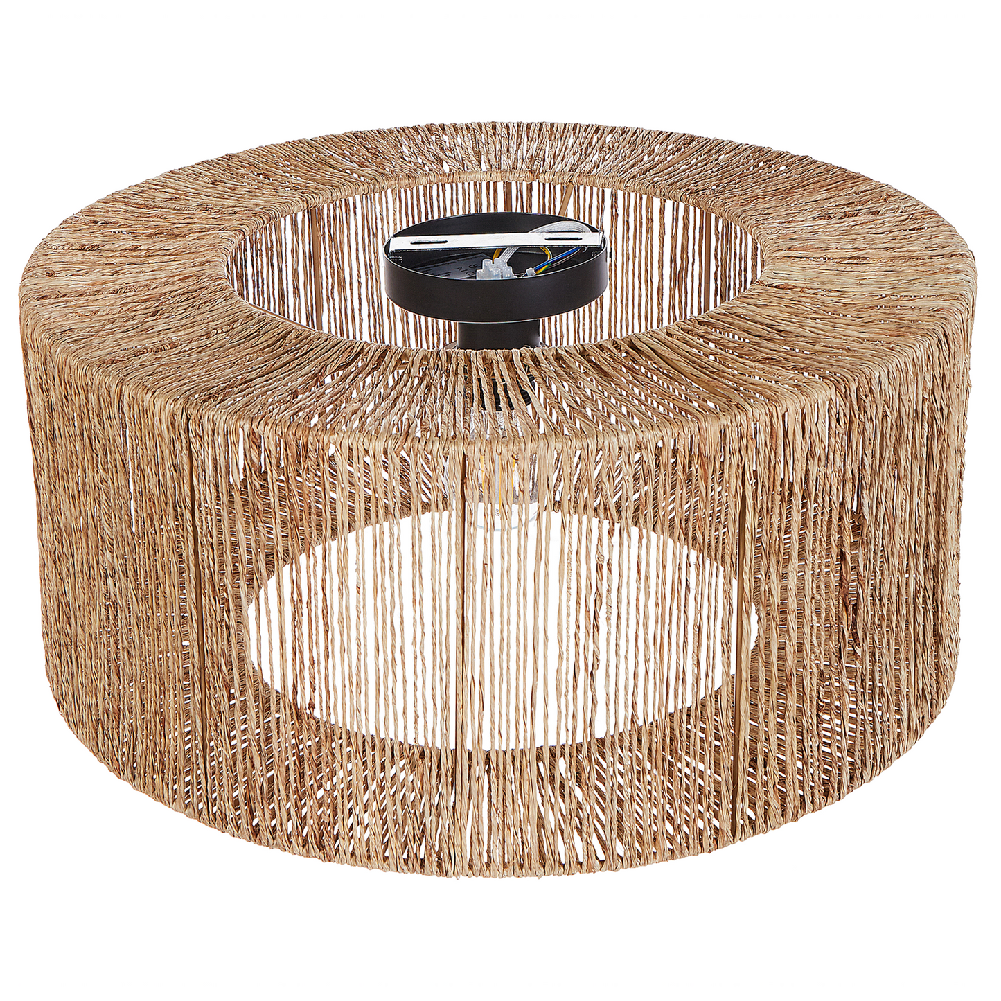 Ceiling Lamp Natural Jute Shade Black Iron Base