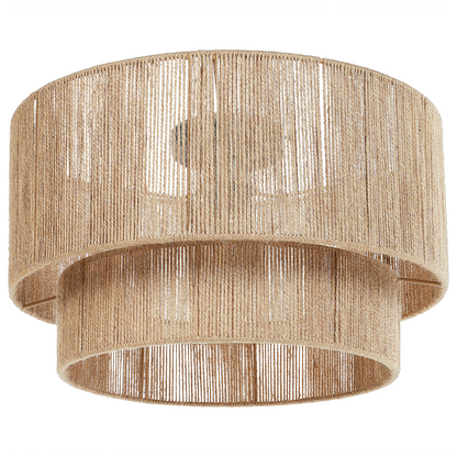 Ceiling Lamp Natural Jute Shade Black Iron Base Hanging Light For Living Room