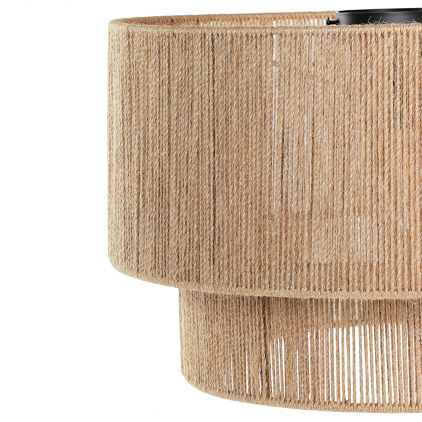 Ceiling Lamp Natural Jute Shade Black Iron Base Hanging Light For Living Room
