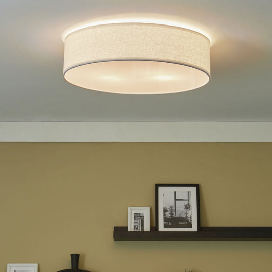 Ceiling Lamp White Paper Ring Shade 60cm Wicker Boho Flush Mount Living Room