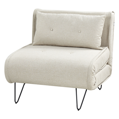 Small Sofa Bed Light Beige Fabric 1 Seater Fold Out Sleeper Armless With Cushion Metal Black Legs
