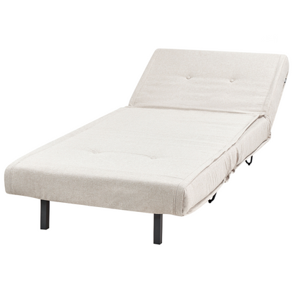 Small Sofa Bed Light Beige Fabric 1 Seater Fold Out Sleeper Armless With Cushion Metal Black Legs