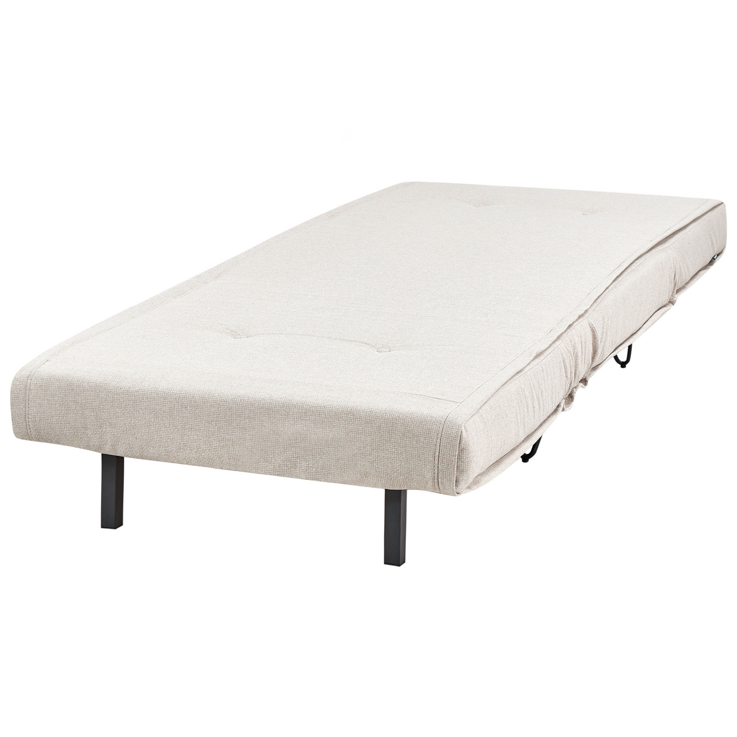 Small Sofa Bed Light Beige Fabric 1 Seater Fold Out Sleeper Armless With Cushion Metal Black Legs