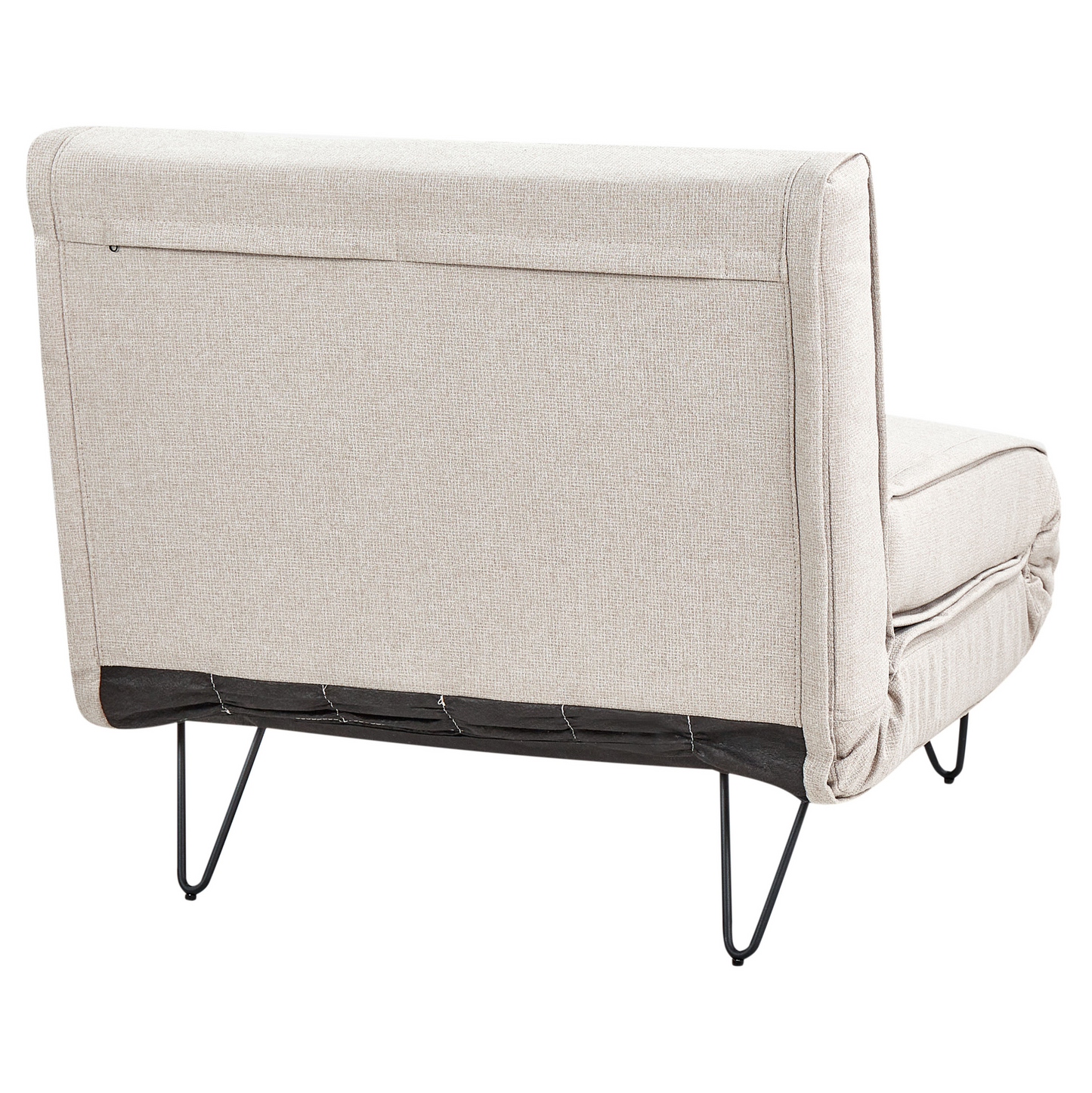 Small Sofa Bed Light Beige Fabric 1 Seater Fold Out Sleeper Armless With Cushion Metal Black Legs
