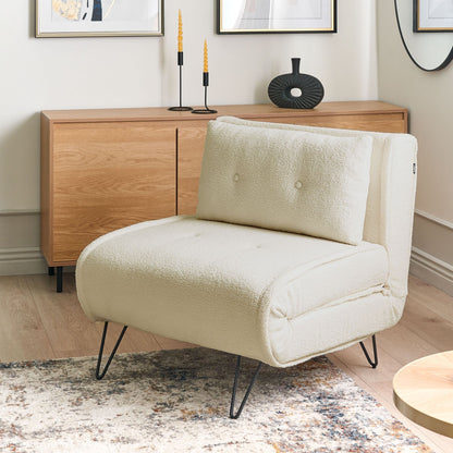 Small Sofa Bed Light Beige Boucle 1 Seater Fold Out Sleeper