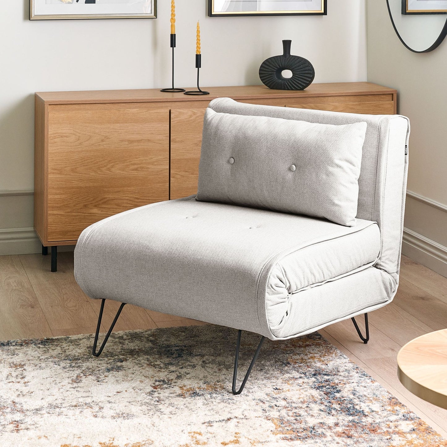 1 Seater Small Sofa Bed Light Grey Fabric Armless Sleeper