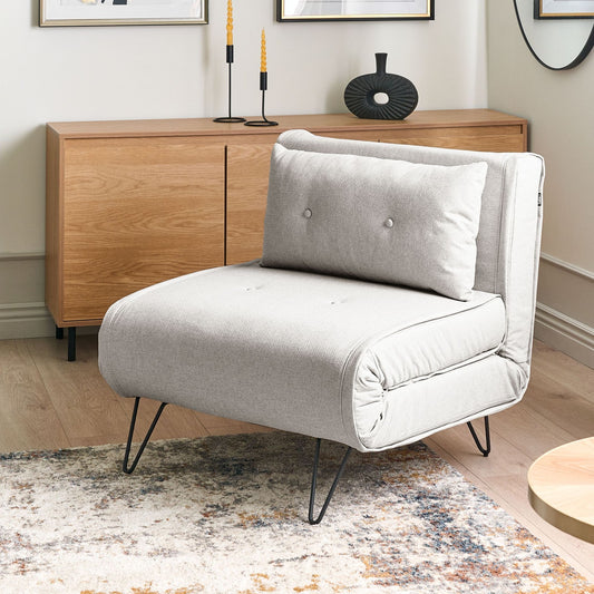 1 Seater Small Sofa Bed Light Grey Fabric Armless Sleeper