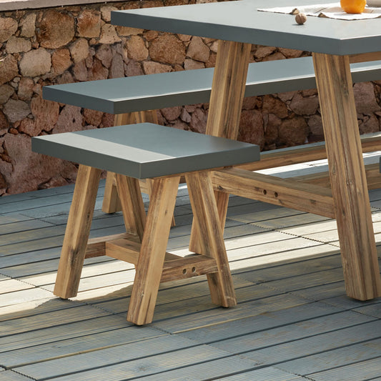 Garden Stool Grey Concrete Seat Acacia Wood Legs