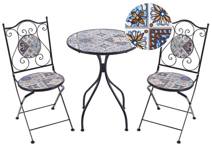 Vintage Outdoor Bistro Set Black Metal with Mosaic Tiles