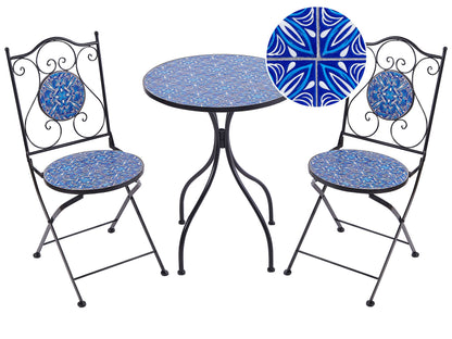 Heritage Garden Bistro Set Black Metal Table And 2 Chairs Blue Mosaic