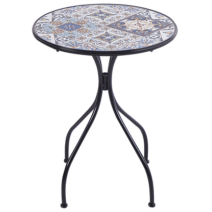 Garden Luxe Black Metal Garden Bistro Table 60cm Mosaic Tile Top Vintage Outdoor