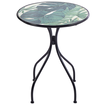 Garden Bistro Table Black Metal 60cm Green Mosaic