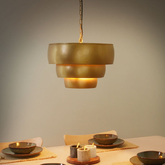 Gild Iron Pendant Lamp Gold Tiered Shade Glam Traditional Ceiling Light Handmade Home Accessory