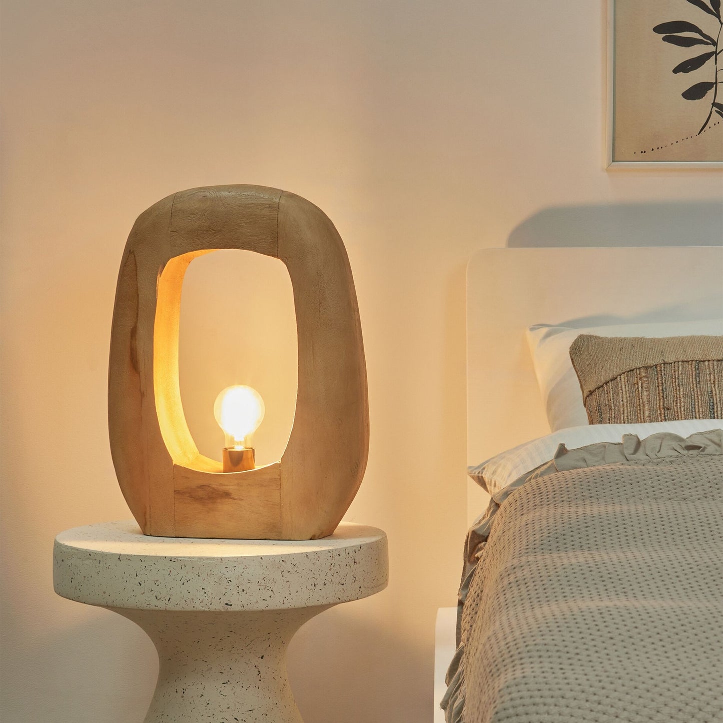 Living Mango Wood Table Lamp Open Shade Irregular Shape