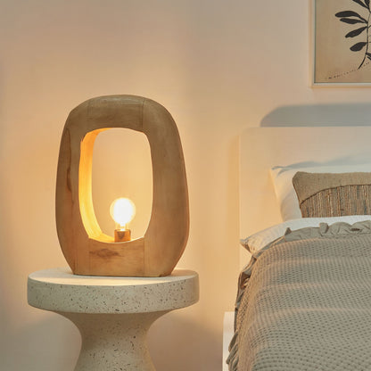 Living Mango Wood Table Lamp Open Shade Irregular Shape