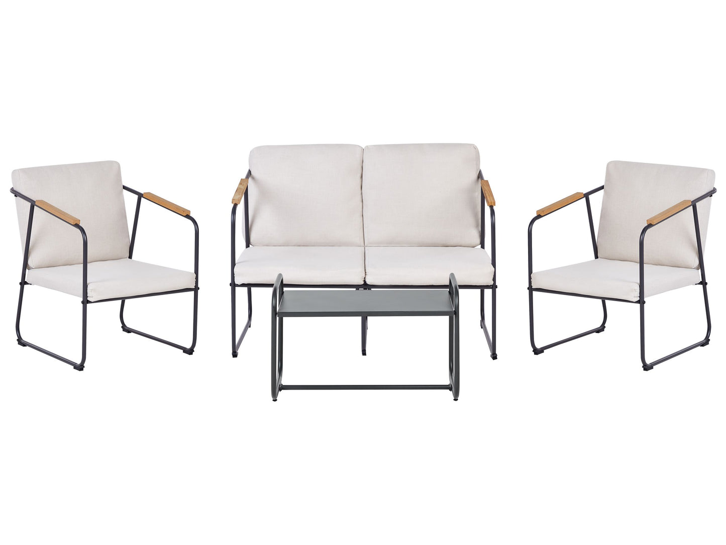 Steel Lounge Set 4 Seater Light Beige With Table