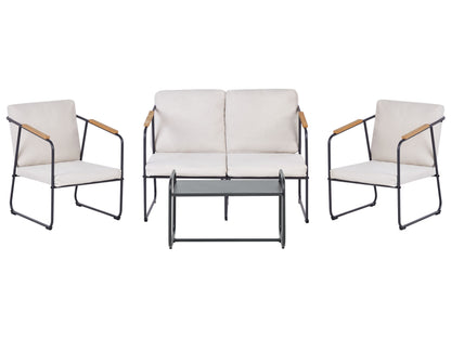 Steel Lounge Set 4 Seater Light Beige With Table
