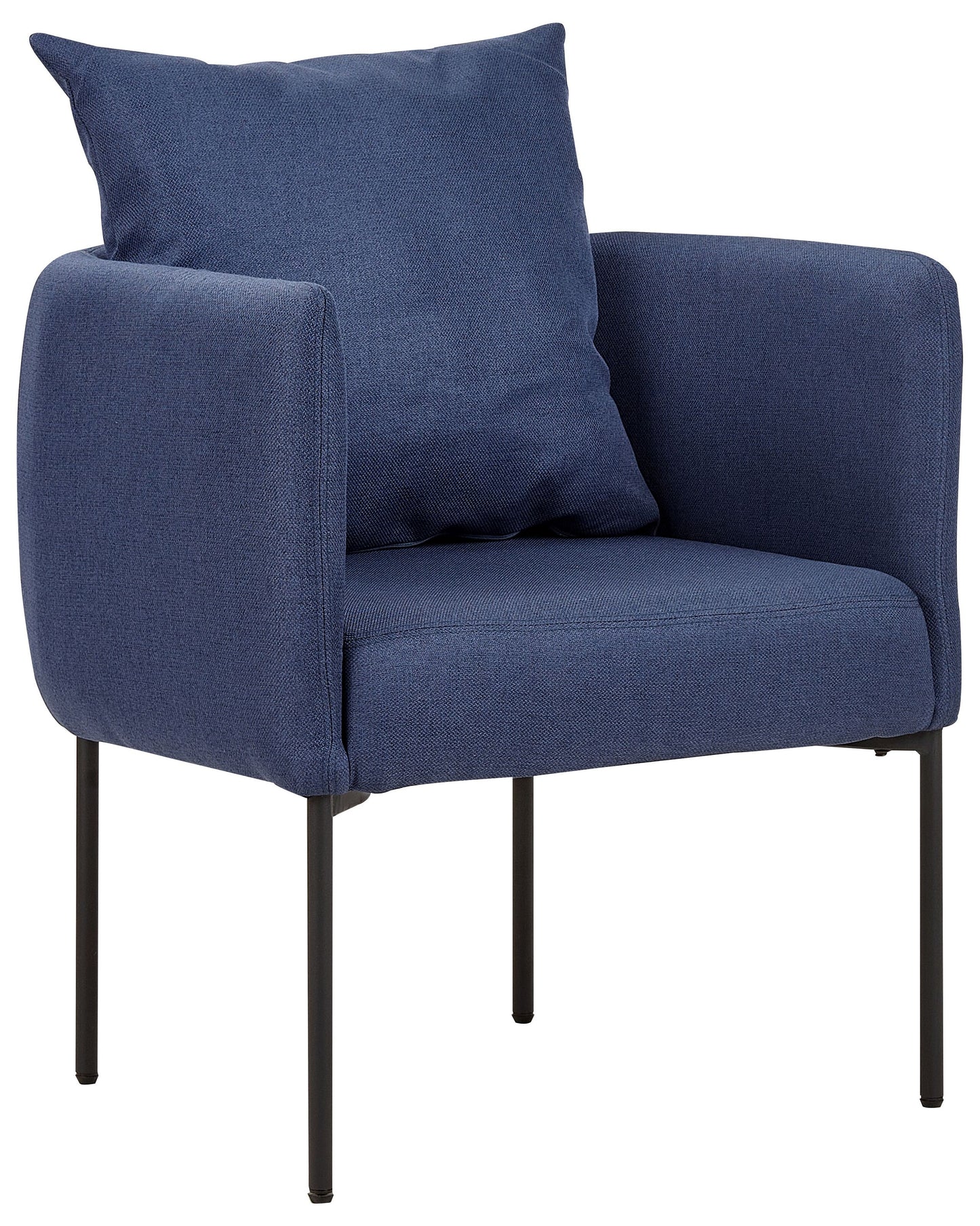 Armchair Dark Blue Faux Linen Black Iron Legs