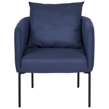 Armchair Dark Blue Faux Linen Black Iron Legs