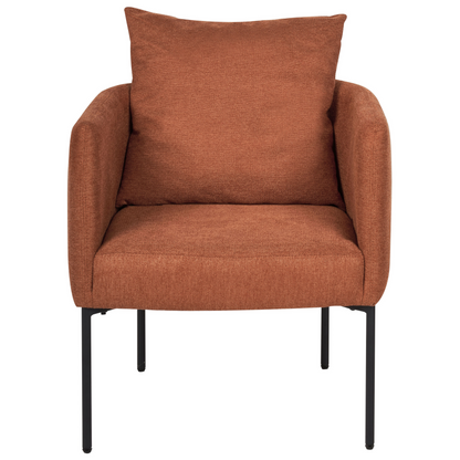 Armchair With Cushion Golden Brown Faux Linen Black Iron Legs