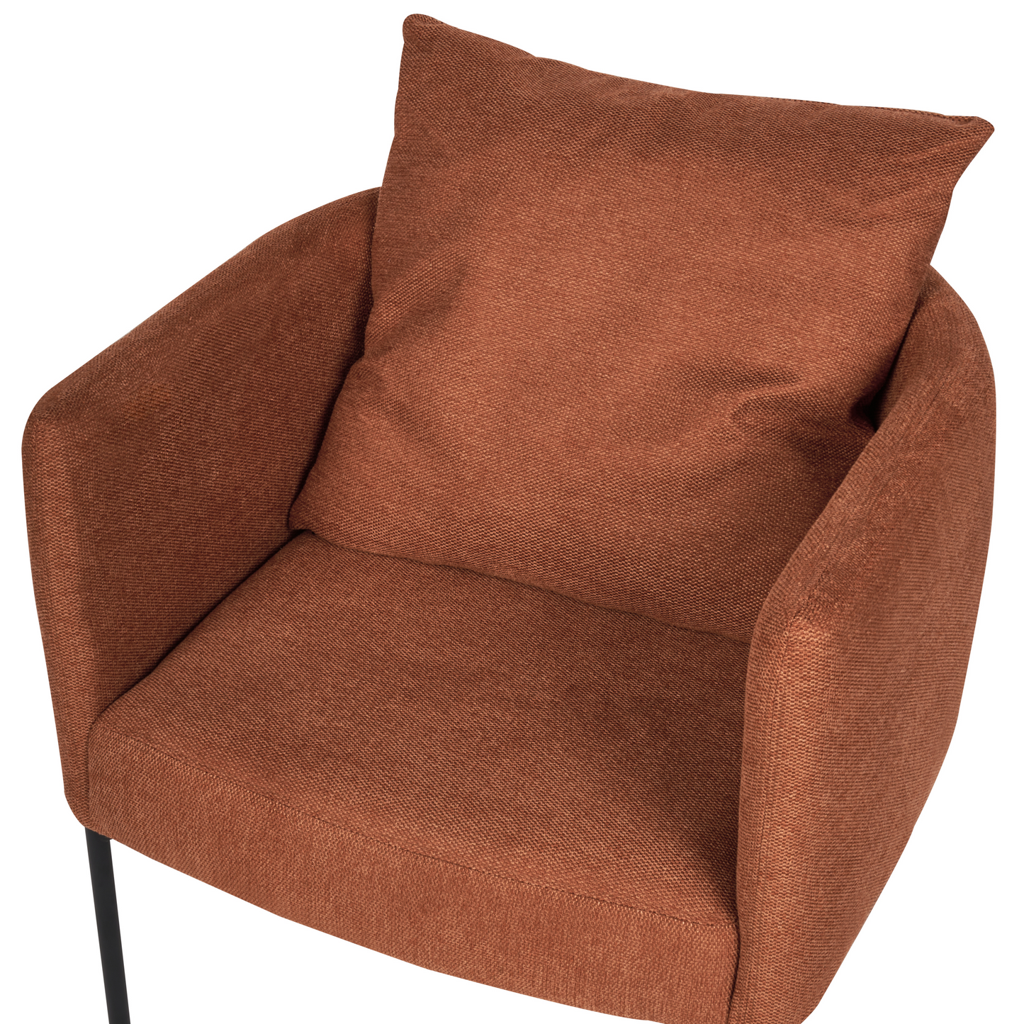 Armchair With Cushion Golden Brown Faux Linen Black Iron Legs