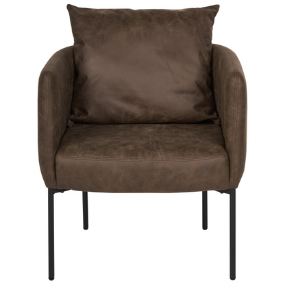 Armchair Cushioned Brown Faux Leather With Black Iron Legs