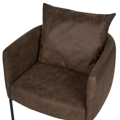 Armchair Cushioned Brown Faux Leather With Black Iron Legs