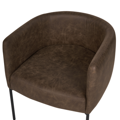 Armchair Cushioned Brown Faux Leather With Black Iron Legs