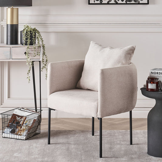 Armchair With Cushion Light Beige Faux Linen Retro Style