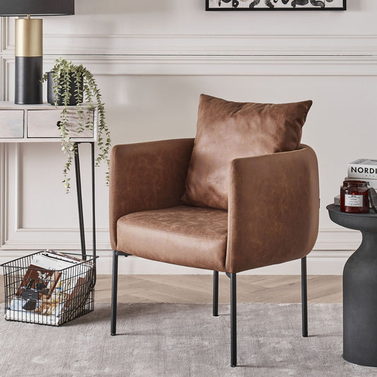 Retro Armchair With Cushion Brown Faux Leather Iron Legs